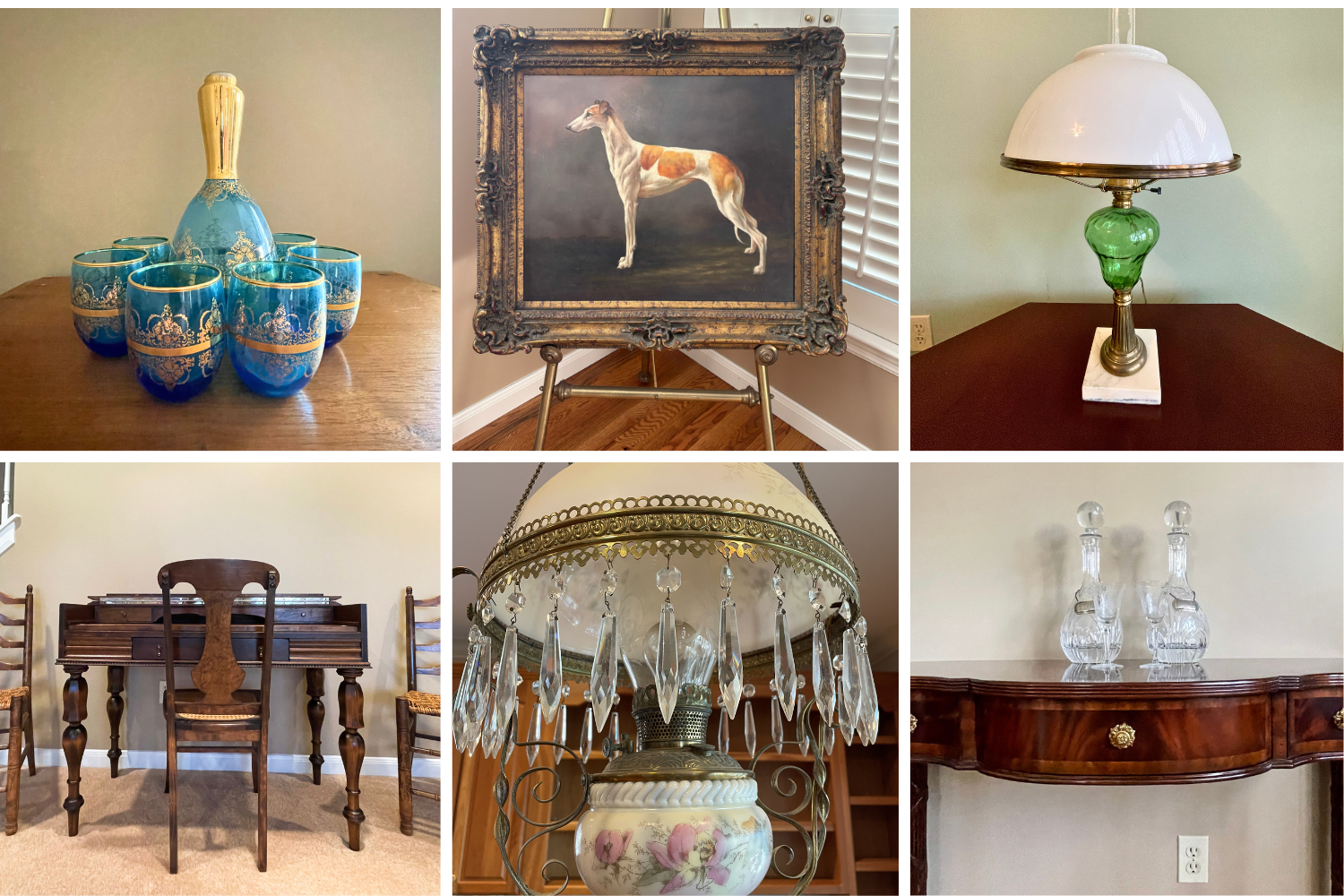 Chesterfield antique and vintage sale featuring a well-rounded mix of antique furniture, vintage décor, artwork, sterling, and glassware.