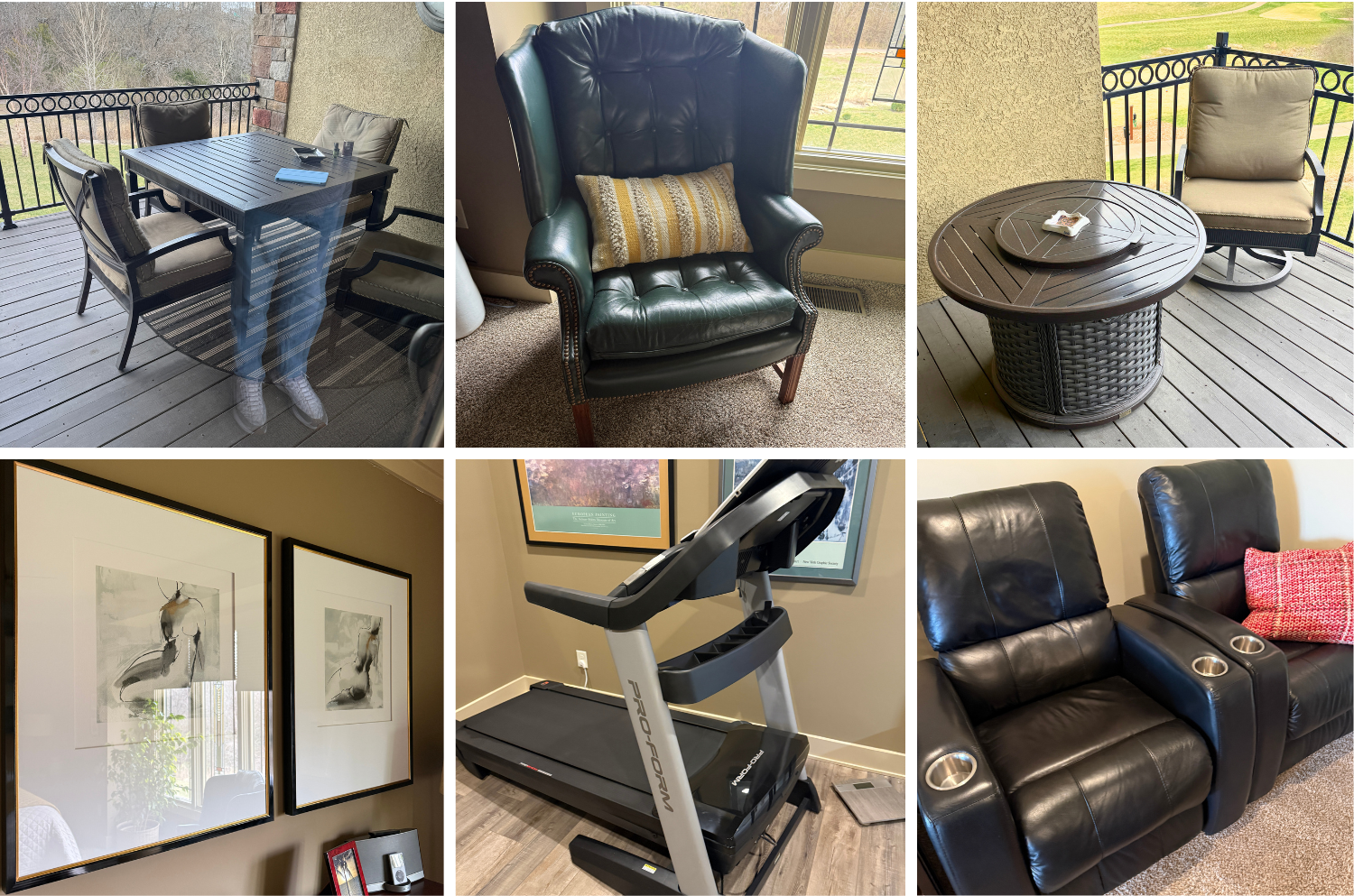 Highlights include a Viking Spas outdoor hot tub, Heritage pool table, Herman Miller Aeron office chair, leather entertainment chairs, Samsung, Smeg, and LG appliances, Bose audio, Dyson vacuums, a Lane outdoor dining set.