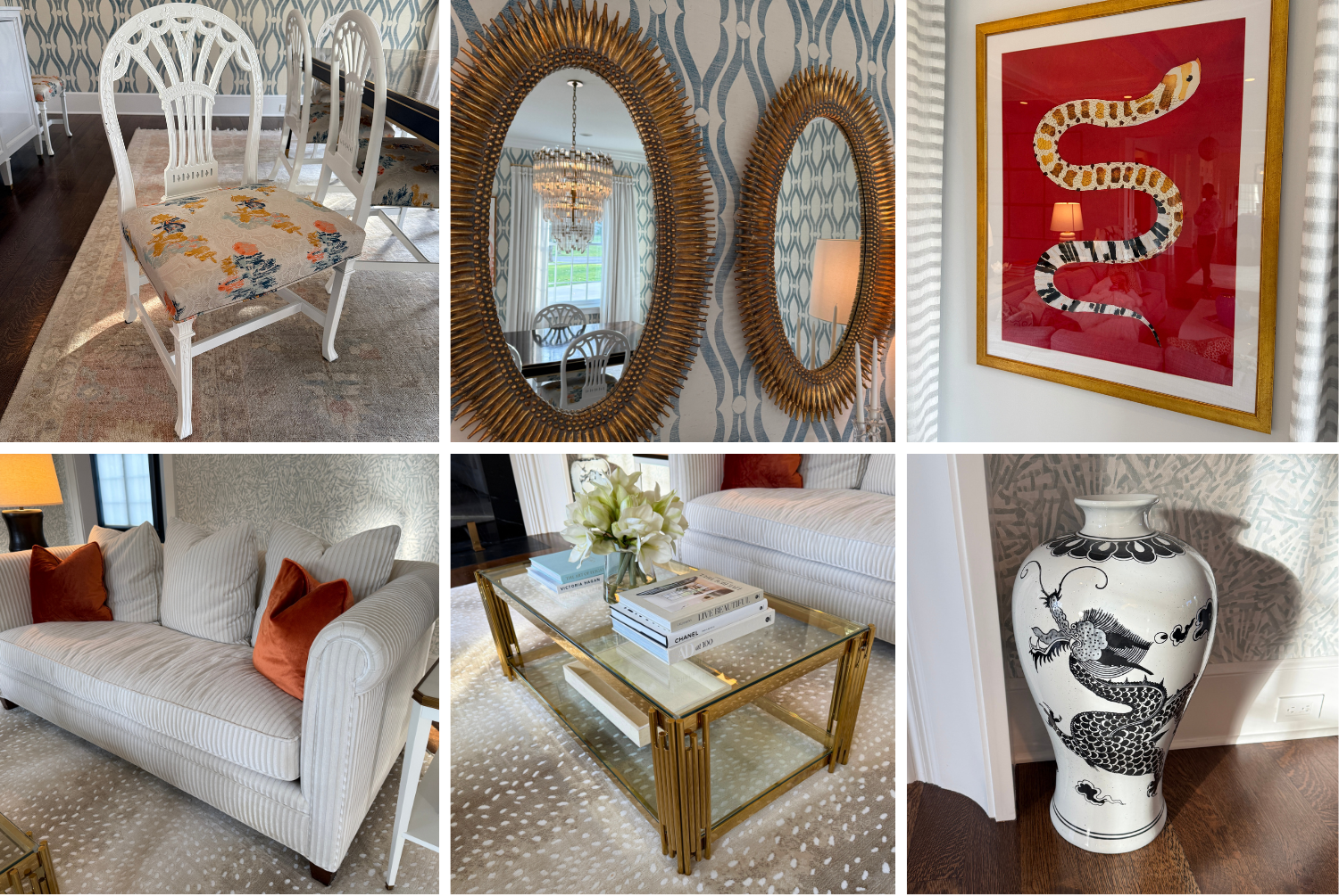 he sale will include hand-knotted rugs, Gustavian dining chairs, Wildwood Lucious, Varaluz Matrix, Ballard Design, West Elm, Anees Furniture & Design, and vibrant original art.