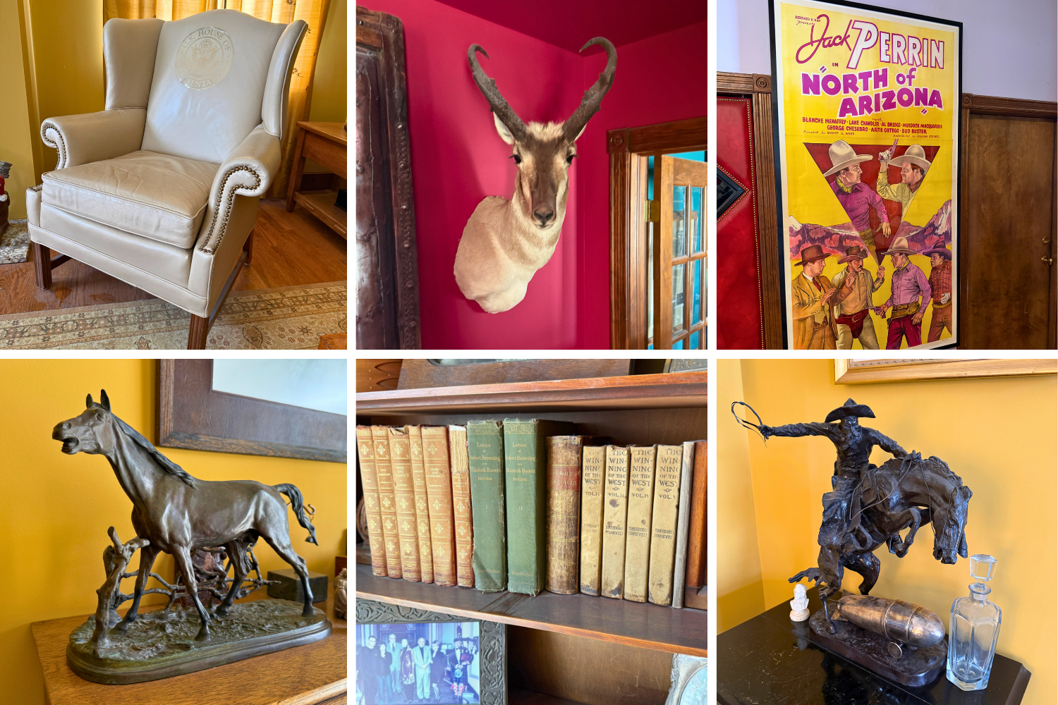 Highlights include horse saddles and equestrian supplies, Louis XV camelback sofa, U.S. House of Representatives leather armchair, Stickley armchairs and sideboard, antique marble top cabinets, antique secretary, antique mahogany china cabinet, antique Louis XV flame mahogany credenza, antique mahogany dining table.