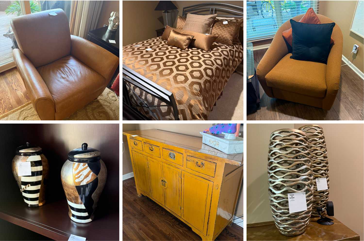 Highlights include a Yves Saint Laurent purse, Tory Burch, Demellier and Kate Spade handbags, Tumi luggage, and fur coats. Furniture includes a West Elm dining table, Black Orchid pieces, contemporary leather seating, bedroom furniture, and a modern Turkish rug. Additional items include Wallace sterling, Waterford crystal, a Marcus Allen signed helmet, a Joe Montana signed poster.