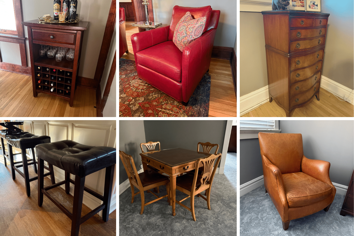 The collection includes bedroom, dining, and patio furniture alongside decorative and household items.