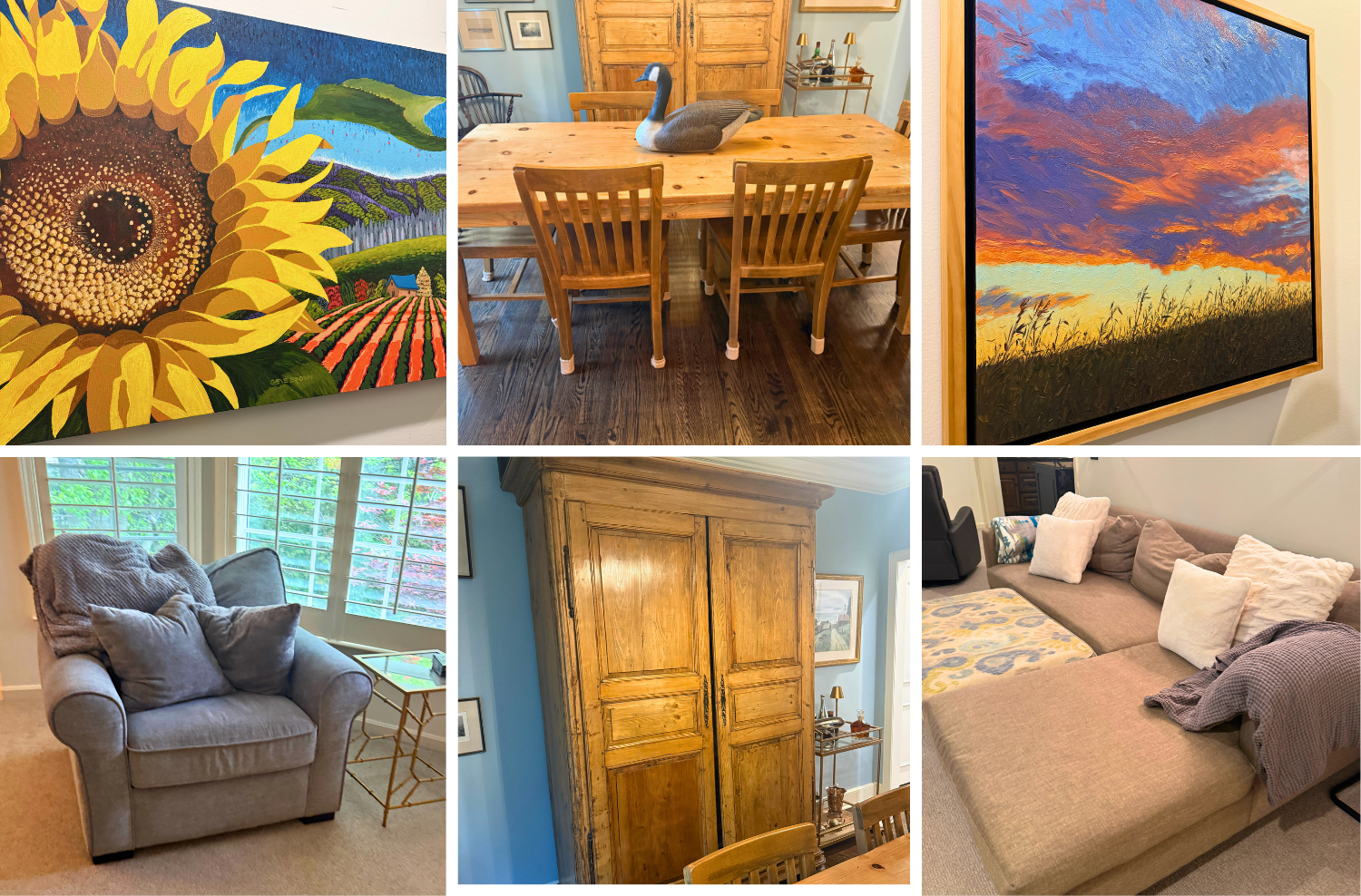 Highlights include Restoration Hardware leather seating, a signed Magic Johnson basketball, vintage New Century typewriter, Peloton exercise bike, vintage framed travel posters, barstools, bedroom furniture, kitchen cookware and appliances, a custom dining table, tulip base side table, upholstered sectional and sofa, wine fridge, board games, and more.