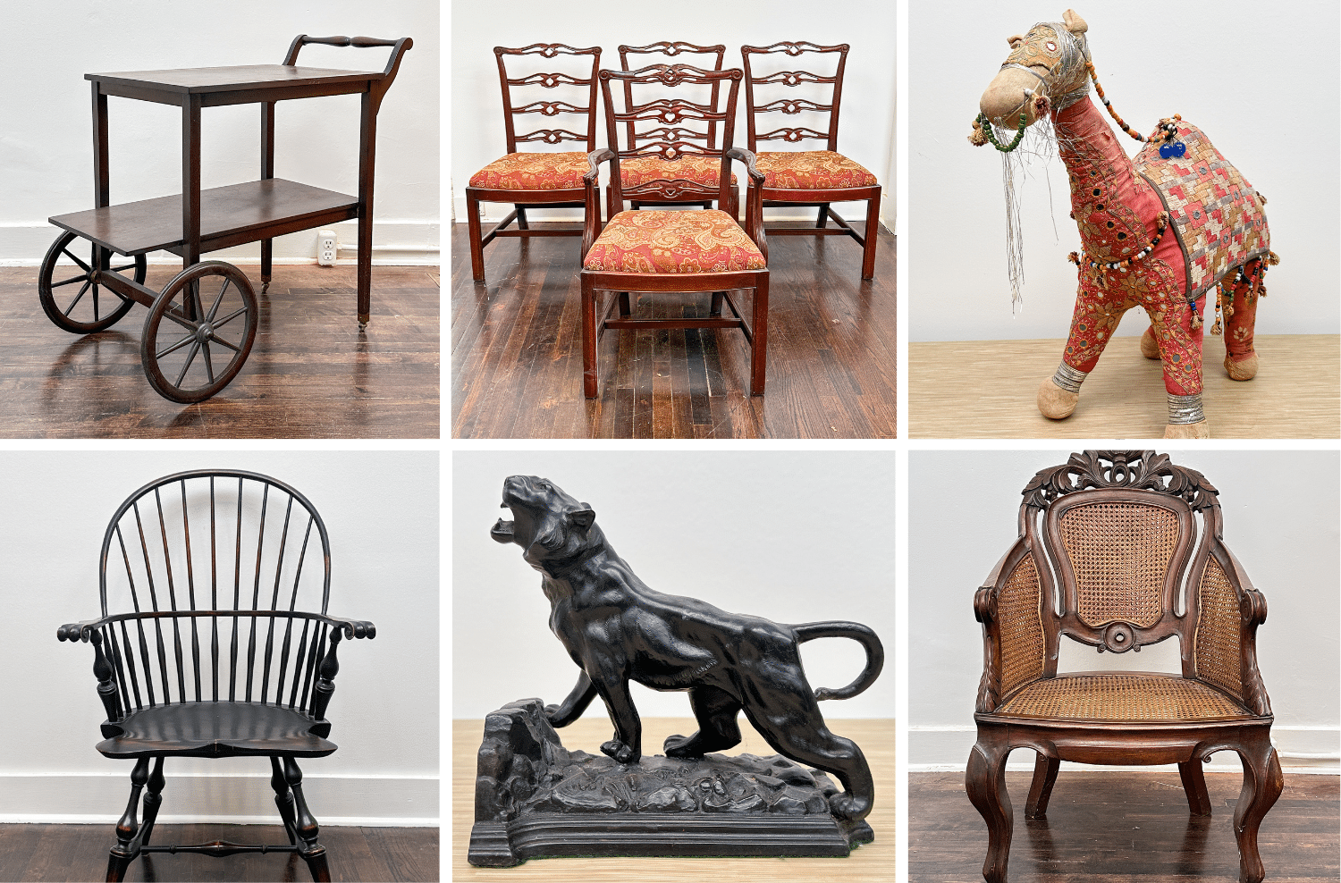Highlights include antique French and Chippendale furniture, Baker Milling Road furnishings, Oriental rugs, Spode and Royal Innsbruck china, Baccarat and Waterford crystal, art glass, porcelain, fine lamps, and original artwork.
