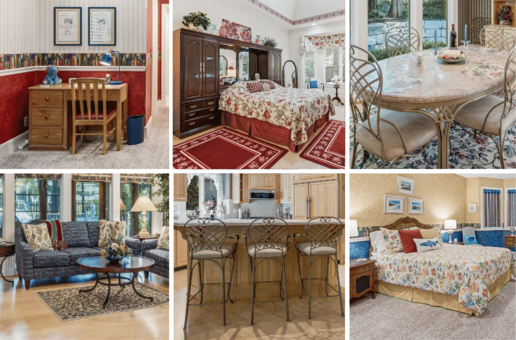 Highlights include a Thomasville bedroom suite, Craftsman woodworking equipment, Masterbuilt gas smoker, Vectra professional gym, True treadmill, Sligh desk and chairs, leather sleeper sofa, Atmos Jaeger shelf clock, Lladró, Stiffel lamps, Longaberger baskets, Schwinn lowrider bikes, patio furniture, watches, costume jewelry, china sets, and Christmas décor.