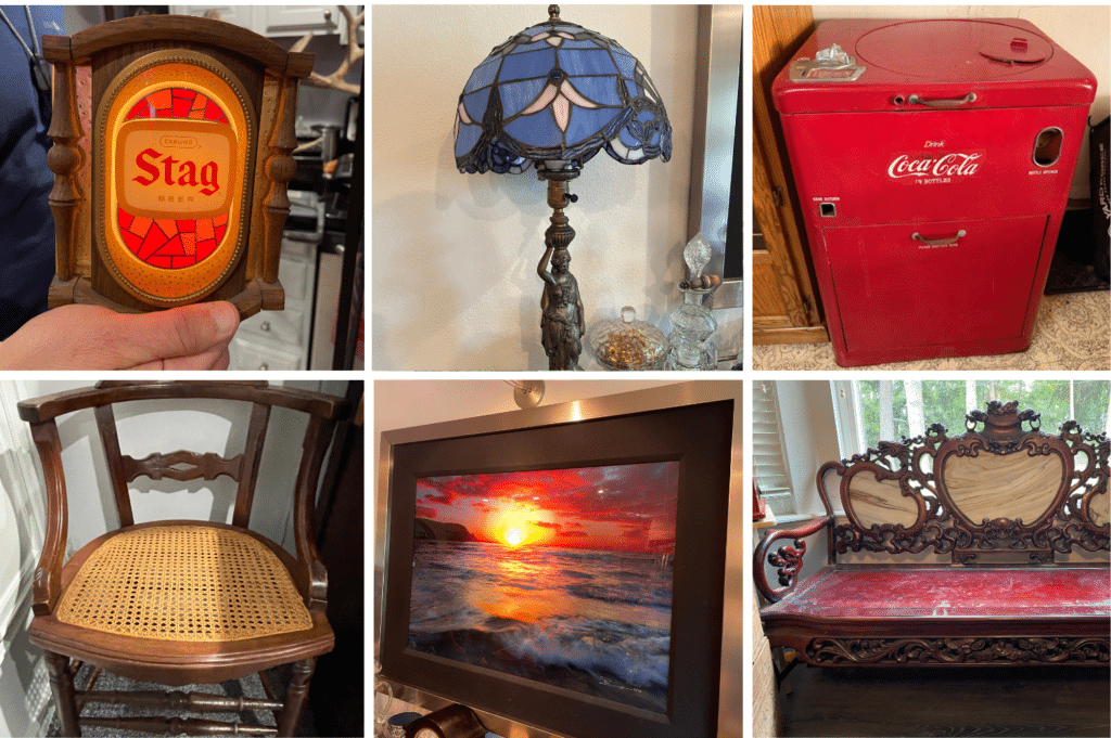 Highlights include Qing Dynasty style armchairs & sofa, vintage Adams-style hand painted furniture, original artwork, Tiffany style lamps, vintage & antique furniture, a Rock-Ola juke box, vintage & antique toys, sports memorabilia, coin collection, comic books, graded cards, photography equipment, vintage bar signs, posters, Coca-Cola memorabilia, hunting gear & vintage decoys, a vintage stove & more.
